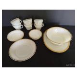 Fire King Swirl Milk Glass w/ Gold Trim Serving Dishes & Extra Cups/ Saucers