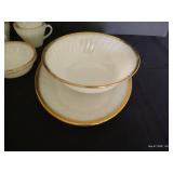 Fire King Swirl Milk Glass w/ Gold Trim Serving Dishes & Extra Cups/ Saucers