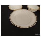 Fire King Swirl Milk Glass w/ Gold Trim Serving Dishes & Extra Cups/ Saucers