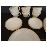 Fire King Swirl Milk Glass w/ Gold Trim Serving Dishes & Extra Cups/ Saucers