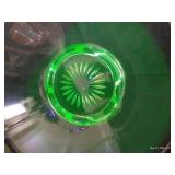 11" Uranium Green Depression Glass Pedestal Bowl
