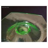 11" Uranium Green Depression Glass Pedestal Bowl