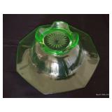 11" Uranium Green Depression Glass Pedestal Bowl