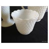 (3) Hobnail Milk Glass Vases & Pitcher
