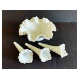 Fenton Hobnail Milk Glass 3-Horned Epergne Centerpiece