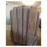 Clean Upholstered Chair in Creams, Yellows & Browns w/ Wood Shelf