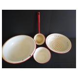 Vintage Enamelware- Dipper, Colander, Bowls