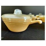 Vintage Fire King Pearlized Yellow Soup Bowls w/ Lids