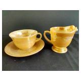Peach Luster Fire King OvenWare Teacup & Creamer