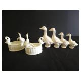 Cute Vintage White Duck Candle Holders & Ducks in a Row