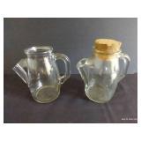 Two Glass Bottles w/Spout & Cork Top
