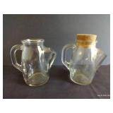 Two Glass Bottles w/Spout & Cork Top