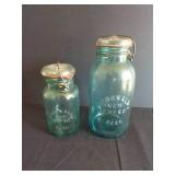 Vintage Aqua McDonald New Perfect Seal Jars w/ Glass Lids "10"