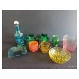 Colored Vintage Glass Bottles & Dishes