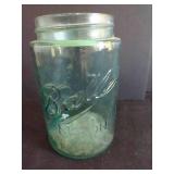 Early 1900s "Three L" Ball Logo Aqua Jar w/ Square Shoulders