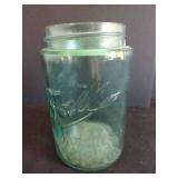 Early 1900s "Three L" Ball Logo Aqua Jar w/ Square Shoulders