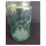 Early 1900s "Three L" Ball Logo Aqua Jar w/ Square Shoulders