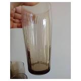 Smokey Wheat Pattern Glass Pitcher w/ Matching Glasses
