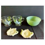 Pretty Green Glazed Bowl w/ Rose Plates, Cream & Sugar, Etc.