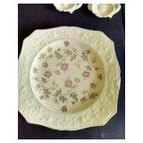 Pretty Green Glazed Bowl w/ Rose Plates, Cream & Sugar, Etc.