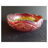 Indiana Harvest Sunset Carnival Glass Footed Bowl
