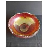 Indiana Harvest Sunset Carnival Glass Footed Bowl