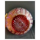 Indiana Harvest Sunset Carnival Glass Footed Bowl