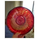 Indiana Harvest Sunset Carnival Glass Footed Bowl