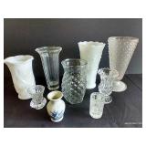 Various Vases: Milk Glass, Crystal, Glass, Etc.