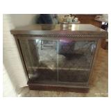 Brown Cabinet w/ Glass Sliding Doors & 1 Shelf