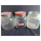 Giant Cookie Jars w/ Hazel Atlas Waffle Pattern w/ (2) Others