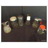 Vintage Syrup, Vinegar, Tea & Sugar Jars & Grinder