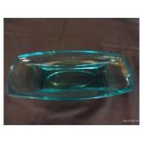 Indiana Glass Garland Teardrop Aqua Compote Fruit Bowl & Vintage Hazel Atlas Blue Colony Dish