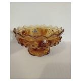 Fenton Colonial Amber & Milk Glass Hobnail Pedestal Candle Holders