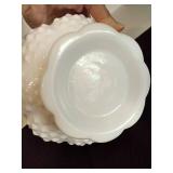 Fenton Colonial Amber & Milk Glass Hobnail Pedestal Candle Holders