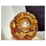 Fenton Colonial Amber & Milk Glass Hobnail Pedestal Candle Holders