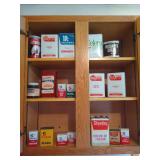 Variety of Old Pantry Tins of Spices, Cr. of Tartar, Hershey