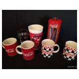 Coke Mugs, Straw Holder & Glass