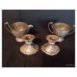 Pewter Candlesticks, Cream & Sugar