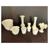 Hobnail Milk Glass & Blown Glass Vases
