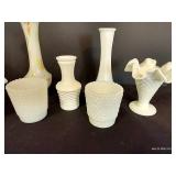 Hobnail Milk Glass & Blown Glass Vases