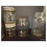 Unique Kerr Jars- Square Shoulders, Yellow Sheen, Antique Lids, Etc