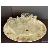 Pretty Tray of Glass Avon Bottles, Glass Trinket Boxes w/Lids, Etc
