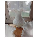 Beautiful Fenton Silver Crest Milk Glass Bowls & Vase w/ Ruffled Edges