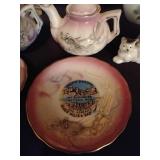 China Platter w/ Cats & Kittens, South Dakota Souvenirs, Tiny Lamp, Etc