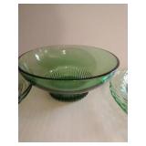Pyrex Festive Spring Green Swirl Salad Plates w/ Green Glass Bowl
