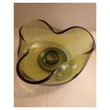 Green Glass Large Bowl w/ Two Smaller Bowls
