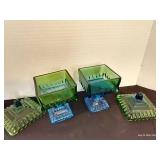 (2) Green Jeannette Glass Co. Pedestal Wedding Box Candy Dishes