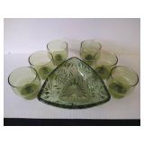 Green Depression Glass Bowl & Small Cups