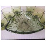 Green Depression Glass Bowl & Small Cups